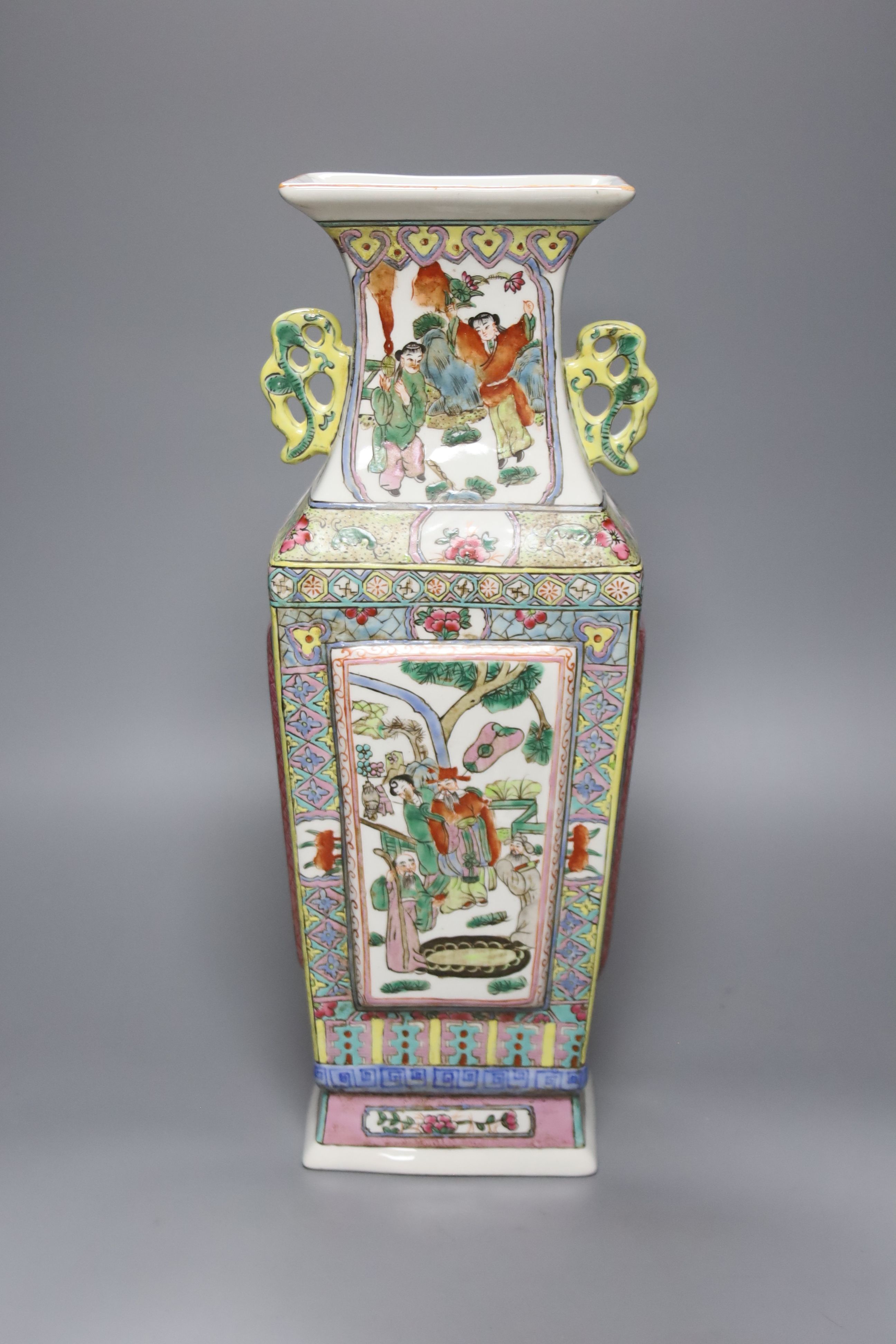 A Chinese famille rose square vase, height 42cm